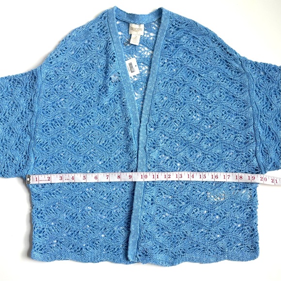 Chico’s Patrice Shrug Linen Blend Cardigan Sweater 3/4 Sleeves Manganese Blue - Picture 14 of 15